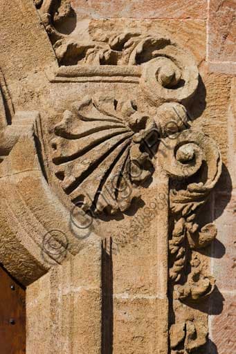 Architectural detail of a Renaissance portal on the north-east side of the Palazzo dei Normanni (Royal Palace) in Palermo