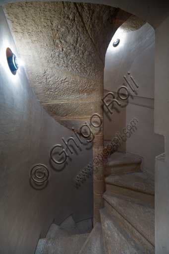 Detail of the original spiral stairway inside the Pisana Tower at the Royal Palace of Palermo (Palazzo dei Normanni)