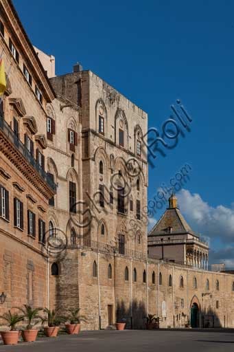 Palermo, Royal Palace (Norman Palace): north-east view of the Pisan Tower and Porta Nuova Tower