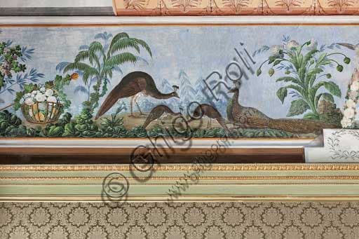 Fresco detail with peacocks and flowers, vault of the Birds Room, Palace of the Normans, Palermo