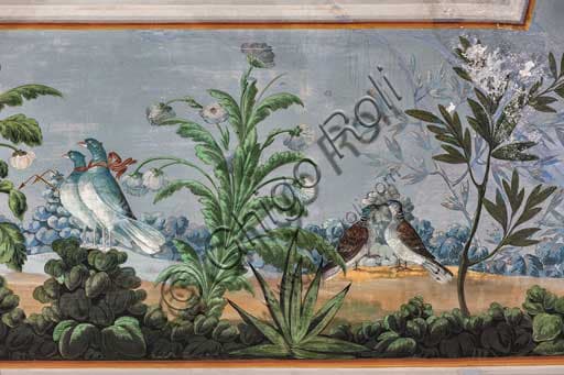 Detail fresco vault Birds Room: doves and floral motifs, Royal Palace of Palermo (Palazzo dei Normanni)