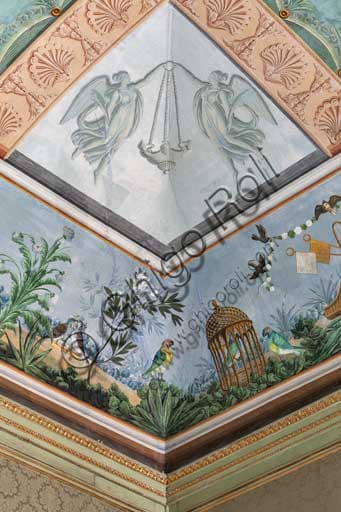 Detail of the frescoed vault with parrots and flowers, Birds Room, Royal Palace (Palazzo dei Normanni) Palermo