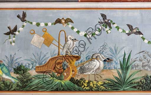 Detail fresco with swans and other birds, vault of the Birds Room, Palace of the Normans, Palermo