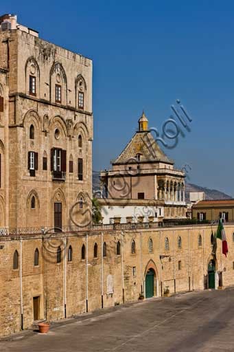 View of the Palace of the Normans in Palermo: the Pisan Tower and the Porta Nuova Tower photographed from Parliament Square