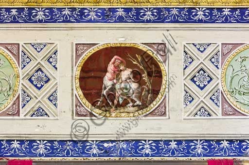 Decorative cameo detail with satyr and centaur, ceiling of the Red Room, Palace of the Normans, Palermo.