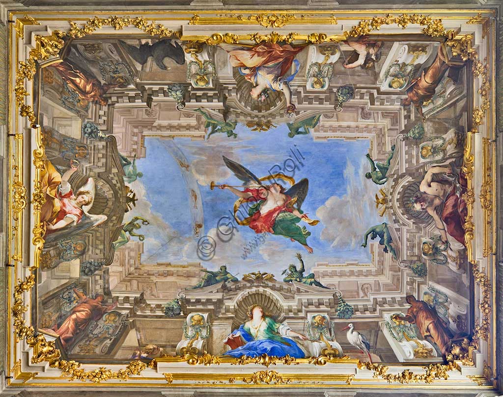 Allegory of Fame fresco by Valerio Castello on the vault of Palazzo Reale in Genoa, UNESCO World Heritage