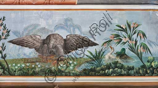 Detail of the fresco in the Birds Room, Palace of the Normans: eagle and mallard ducks in a pond