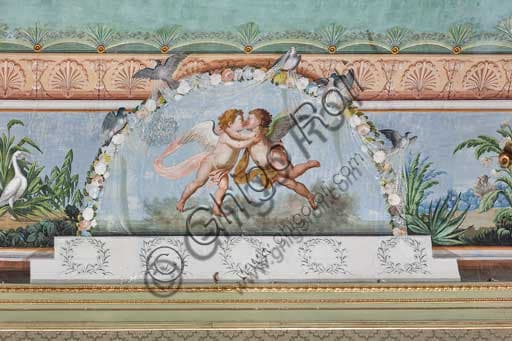 Detail of the frescoes with birds and putti on the vault of the Birds Room, Royal Palace of the Normans in Palermo