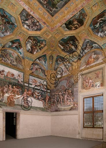 View of frescoes in the Chamber of Cupid and Psyche, Palazzo Te Mantua, by Giulio Romano
