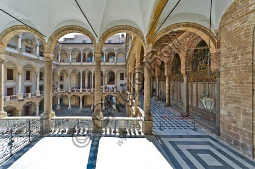 Architectural view of the Maqueda Courtyard at the Royal Palace (Palace of the Normans) in Palermo, Sicily