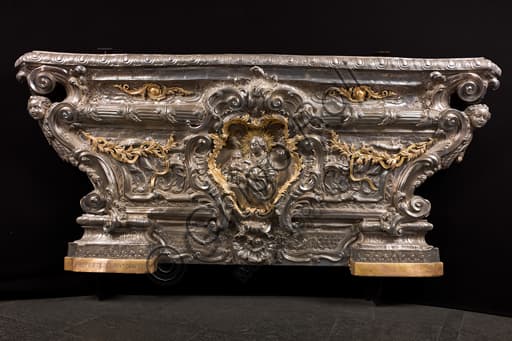 Embossed and gilded silver altar antependium with Virgin and Child, Treasury Museum of San Lorenzo Cathedral Genoa