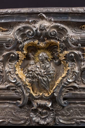 Detail of The Madonna's Antependium, 1771 embossed and gilded silver, Treasury Museum of San Lorenzo Cathedral in Genoa