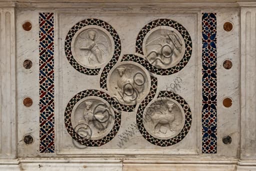 12th century marble altar frontal St Euphemia Church Spoleto with Agnus Dei and Cosmatesque mosaics