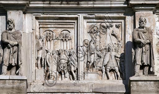 Detail of Marcus Aurelius panel, Rex Datus and Captivi, Arch of Constantine, Roman Forum, Rome