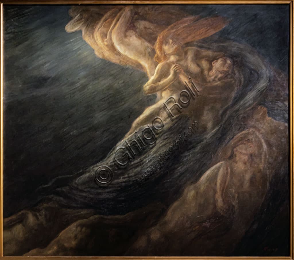 Dipinto Paolo e Francesca di Gaetano Previati, olio su tela 1909, stile divisionista