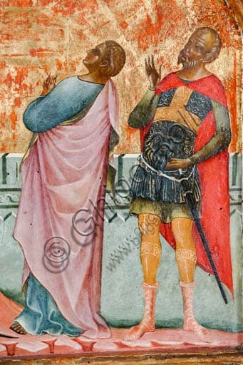 Crocifissione, dettaglio del dipinto di Paolo Veneziano del 1355, arte gotica veneziana