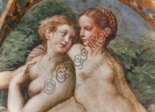 Dettaglio degli affreschi del Parmigianino con il mito di Diana e Atteone, Rocca Sanvitale Fontanellato