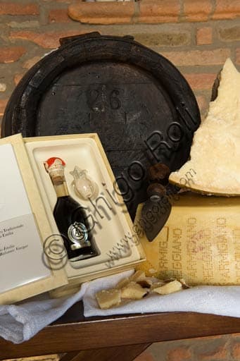 Traditional Parmigiano Reggiano and Balsamic Vinegar, Italian PDO food products