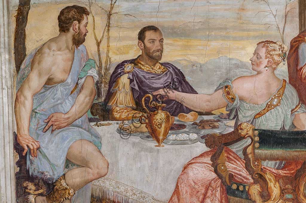 Detail of The Banquet of Cleopatra fresco by Giovanni Antonio Fasolo in Thiene Castle