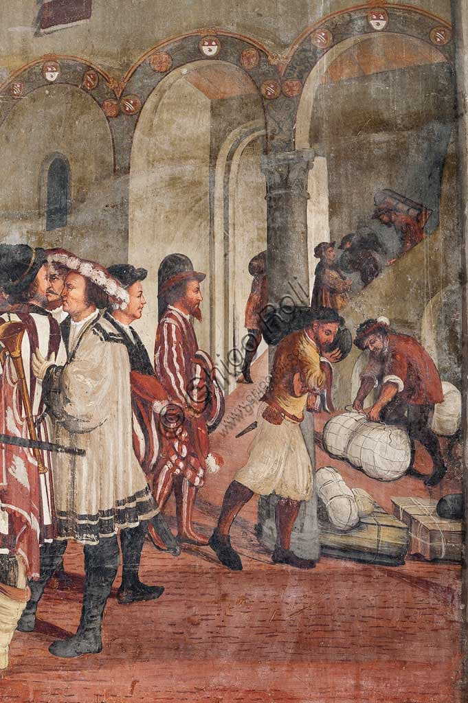 Detail fresco visit Christian I of Denmark to Bartolomeo Colleoni, Malpaga Castle