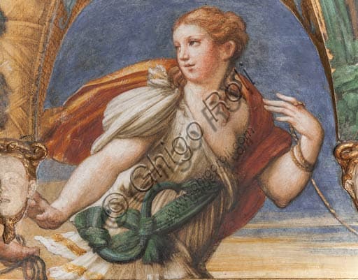 Particolare del ciclo di affreschi del Parmigianino raffigurante Atteone, tratto dalle Metamorfosi di Ovidio, nella Rocca Sanvitale di Fontanellato.