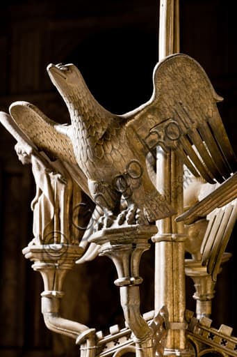 Detail of the candlestick with the symbol of the Evangelist St. John, Genoa Cathedral, Dinant Manufacture 15th century artwork