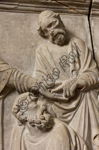 Detail of Christ's hand and the apostles on the funeral monument of Cardinal Luca Fieschi, Genoa.