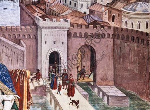 Particolare delle mura di Ancona nell'affresco di Pinturicchio con Papa Pio II, Libreria Piccolomini