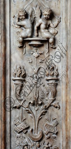 Marble pilaster detail grotesque motifs winged putti torches Piccolomini Library Siena by Marrina