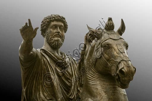 Detail of the bronze equestrian statue of Marcus Aurelius, Capitoline Square, Rome