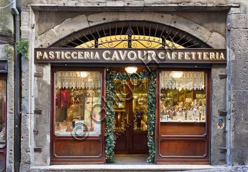 Historic interior of Pastry Shop Cavour, traditional shop in Bergamo's Città Alta founded in 1850