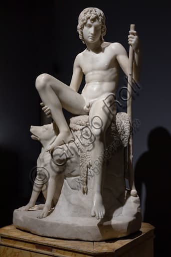 Neoclassical white Carrara marble sculpture 'The Shepherd Boy' by Bertel Thorvaldsen, 1823-1826