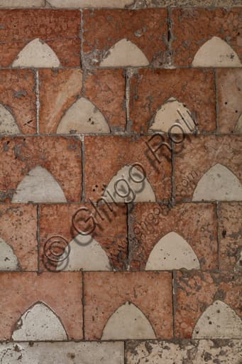 Detail of the floor with a decorative arched (vaio) motif, Torresani Hall, Ghirlandina Tower, Modena, 12th-13th century