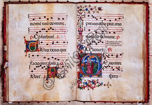 Vision of Isaiah illumination Piccolomini Library choir book - Pellegrino di Mariano, folio 51v-52r