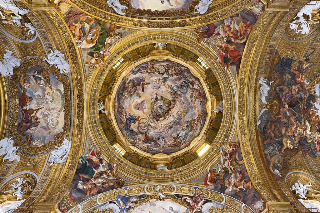 Baroque frescoes in the pendentives of the transept dome, Church of the Gesù in Rome, by Giovan Battista Gaulli (Baciccia), 1679