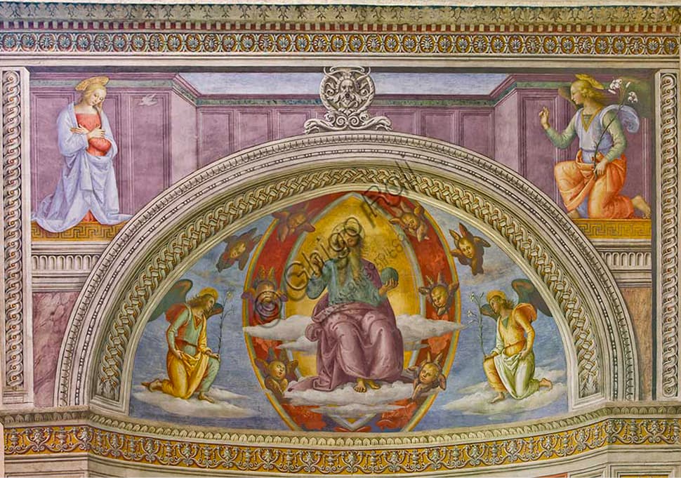 Detail of Perugino's fresco: Annunciation and Blessing Eternal with angels, St. Francis Church Montefalco