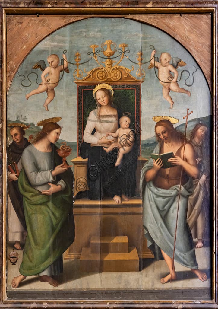 Painting Enthroned Virgin with Saints by Perugino, Città della Pieve Cathedral