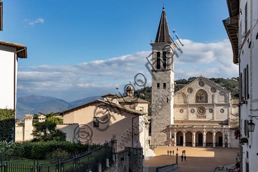 Panoramic view of Spoleto Duomo Square with the Cathedral of Santa Maria Assunta