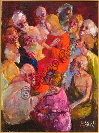 Painting Christ among the Apostles by Pierluigi Testi, oil on canvas 80x60 cm