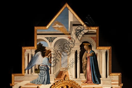 Detail Annunciation, cymatium Polyptych S. Antonio, Piero della Francesca, National Gallery Umbria Perugia