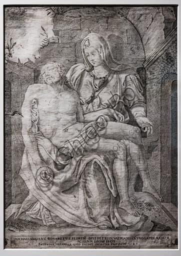 Engraving The Lamentation by Michelangelo by Antonio Salamanca, 1547, first print of the masterpiece