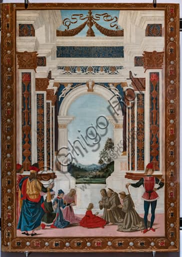 Tempera painting St. Bernardino healing a young girl by Pietro Perugino, National Gallery of Umbria, Perugia