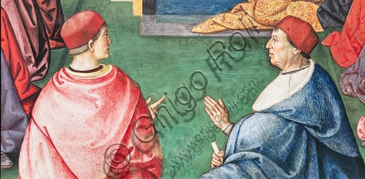 Detail Pinturicchio fresco: two cardinals foreground, Piccolomini Library, Siena Duomo