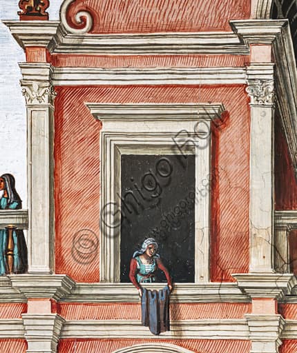 Pinturicchio fresco detail, woman hanging clothes, Piccolomini Library Siena