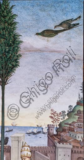 Dettaglio affresco Pinturicchio, Libreria Piccolomini: falcone caccia fagiano, Duomo Siena