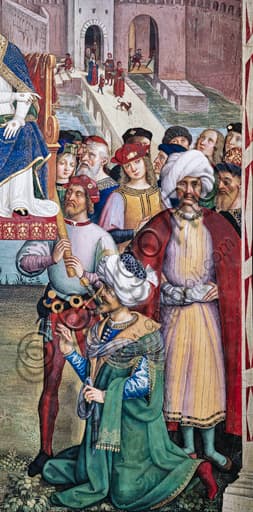 Dettaglio affresco Pinturicchio, figure orientali con turbante nella Libreria Piccolomini, Duomo di Siena