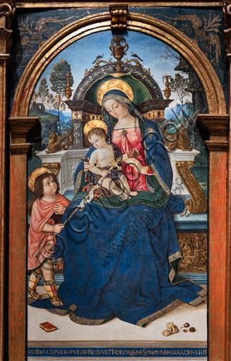 Dettaglio della Sacra Famiglia nella Pala di Santa Maria dei Fossi, opera di Pinturicchio a Perugia