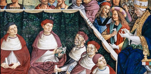 Dettaglio con cardinali dell'affresco di Pinturicchio 'Pio II presiede la Dieta di Mantova', 1503-1508, Libreria Piccolomini
