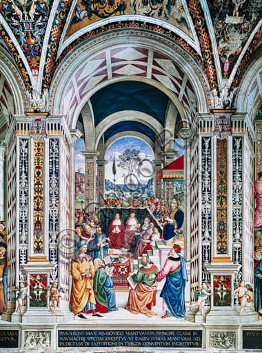 Affresco di Pinturicchio, Pio II presiede la Dieta di Mantova, Libreria Piccolomini, Duomo di Siena
