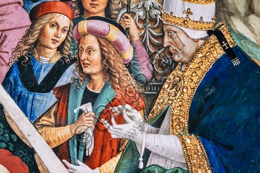 Particolare affresco Pinturicchio Pio II atteggiamento oratorio gesto enumeratio Duomo di Siena